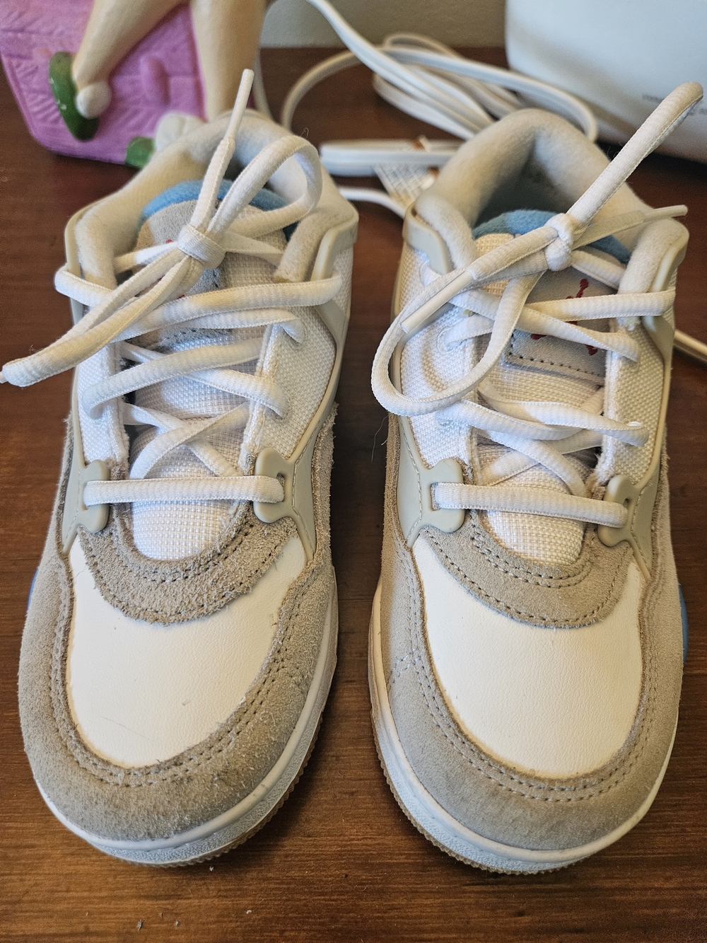 Nike Jordan Kids White Neutral  Grey-white and Light Blue Casual Sneakers Sz 13C